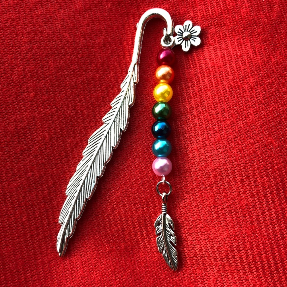 NWT, Handmade by A Charmed Life. Silver Feather Bookmark.